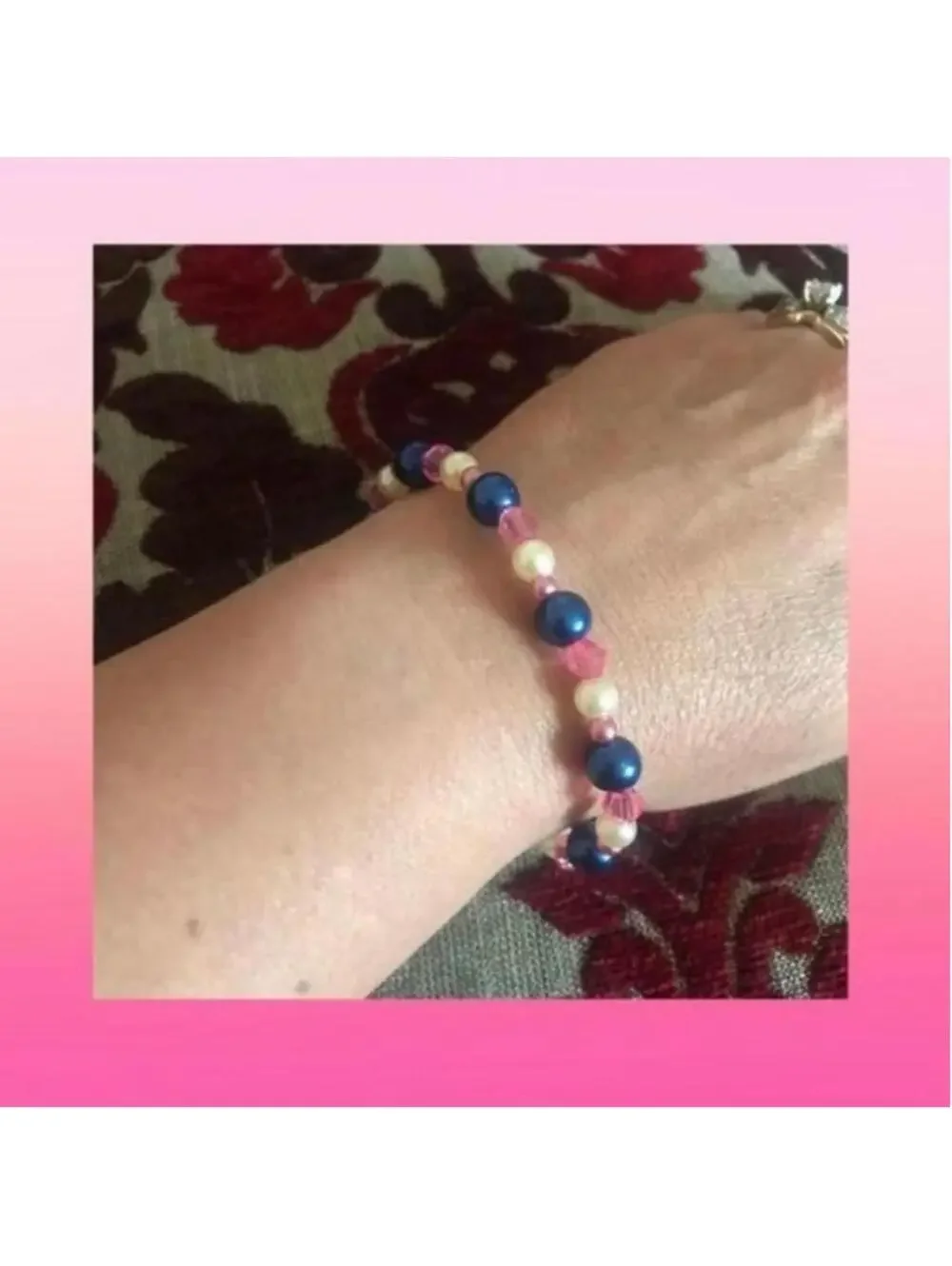 Elegant Blue and Pink Beaded Bracelet